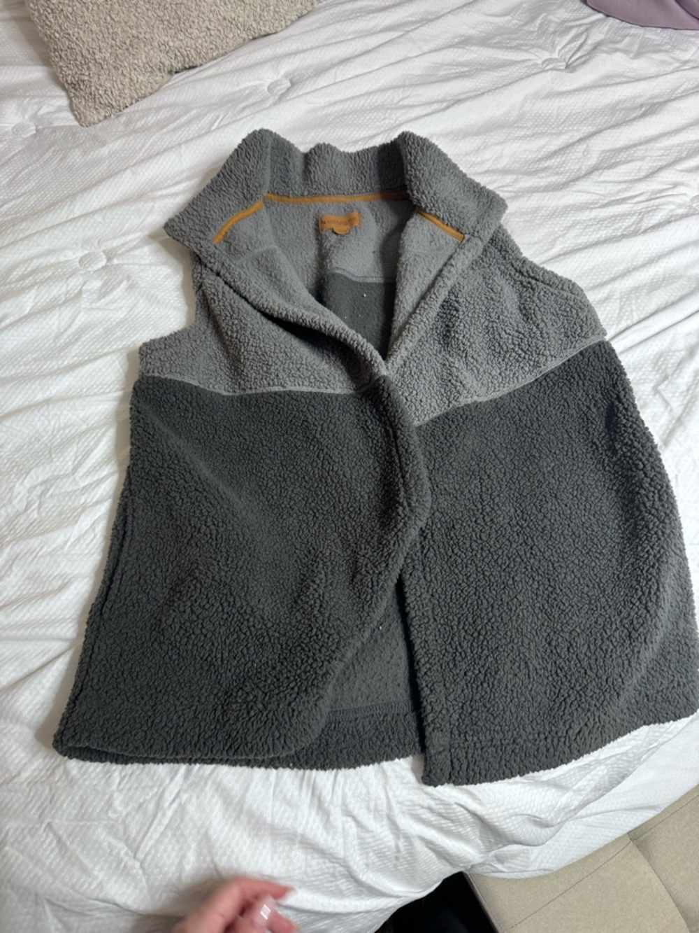 Koolaburra Two-Tone Light Grey Sherpa Vest with Tan Trim